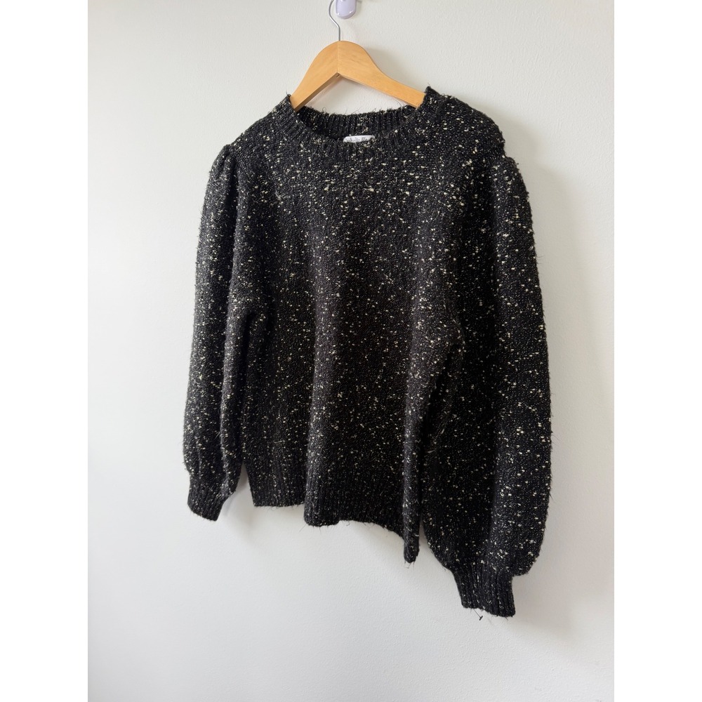 Ophelia Roe Black Gold Metallic Speckled Knit Sweater Women's Large - Picture 2 of 5